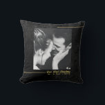 Elegant Black Velvet Gold First Christmas Married Cushion<br><div class="desc">A minimalist textured velvet background (simulated, not real velvet!) with two gold lines for a personalised throw pillow for a newlywed couple, to each other or from anyone, with the message "Our First Christmas". Personalise it with a black and white (preferably) photo and change the year. You could also add...</div>