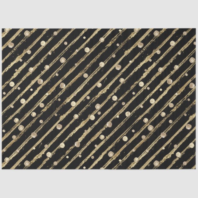 Elegant Black Velvet Gold Stripes Dots Luxury Tissue Paper (Front)