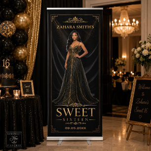 Elegant Black Velvet Sweet Sixteen Birthday Photo Retractable Banner