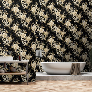 Elegant Black Victorian Floral Pattern Wallpaper