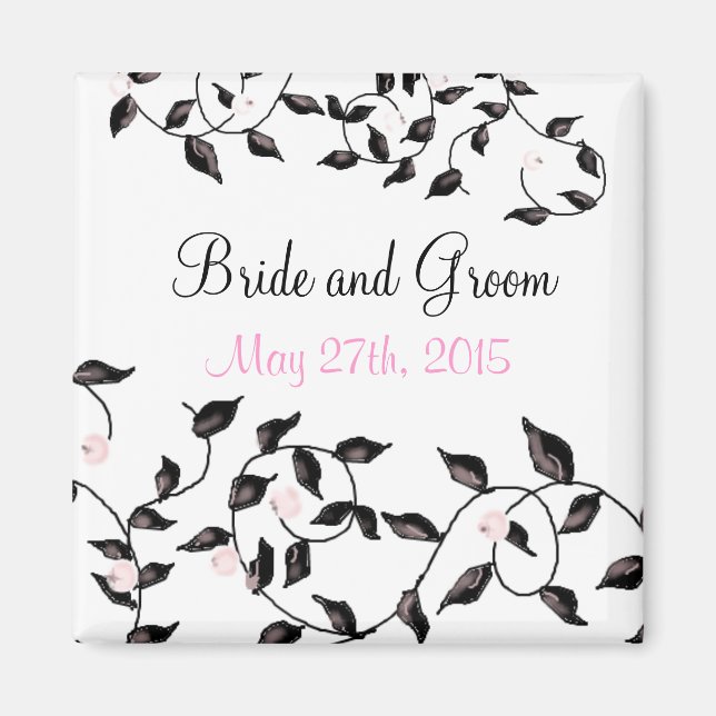 Elegant Black Vines Save the Date Magnet (Front)