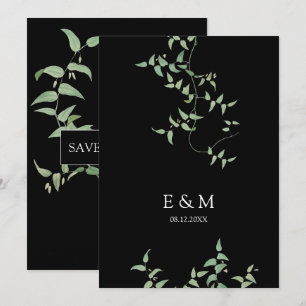 Elegant Black Vintage Botanical Wedding Greenery Save The Date