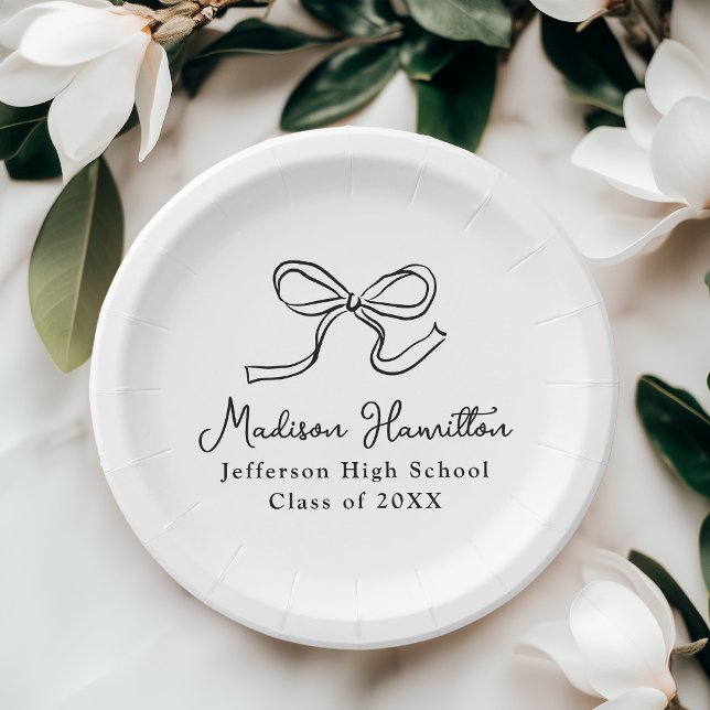 Elegant Black Vintage Bow Graduation Paper Plate (Creator Uploaded)