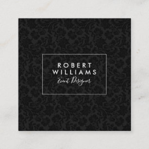 Elegant Black Vintage Damasks Pattern Square Business Card