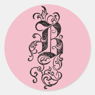 Elegant Black Vintage Monogram Letter B Classic Round Sticker