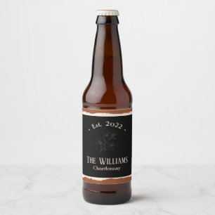 Elegant Black Vintage Monogram Wedding  Beer Bottle Label