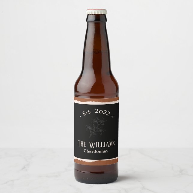 Elegant Black Vintage Monogram Wedding  Beer Bottle Label (Front)