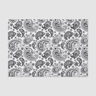 Elegant Black Vintage Paisley white Background Tissue Paper