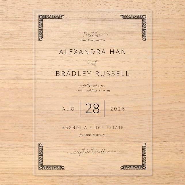 Elegant Black Vintage Wedding Invitation (Front)
