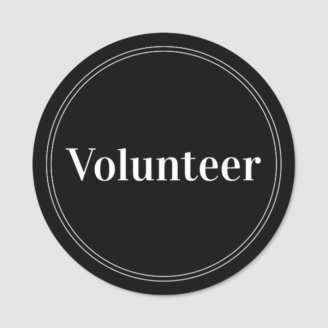 Elegant Black Volunteer Magnetic Name Tag (Front)