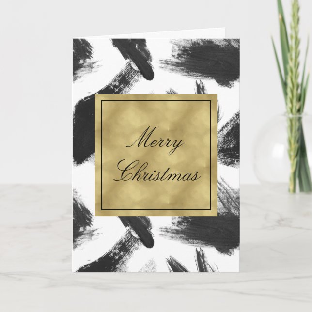 Elegant Black Watercolor Abstract Christmas Holiday Card (Front)