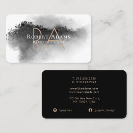 Elegant Black Watercolor Abstract Monogrammed Business Card