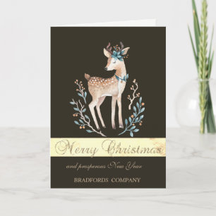 Elegant Black, Watercolor Christmas Deer  Holiday Card