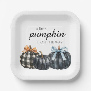 Elegant Black Watercolor Pumpkins Baby Shower Paper Plate
