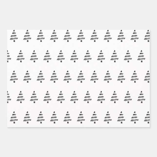 Elegant Black Watercolor Tree Pattern Christmas Wrapping Paper Sheet (Front)