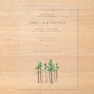Elegant Black Watercolor Trees Acrylic Invitations