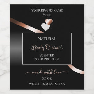 Elegant Black Wavy Rose Gold Hearts Product Labels