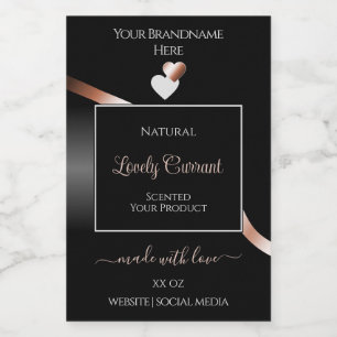 Elegant Black Wavy Rose Gold Hearts Product Labels