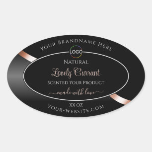 Elegant Black Wavy Rose Gold Logo Product Labels