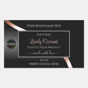Elegant Black Wavy Rose Gold Logo Product Labels
