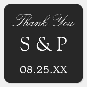 Elegant Black Wedding Favour Thank You Sticker