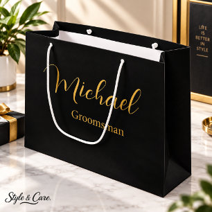 Elegant Black Wedding Gift Bag Custom Text Design