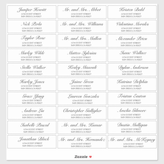 Elegant Black Wedding Guest Address Labels (Sheet)