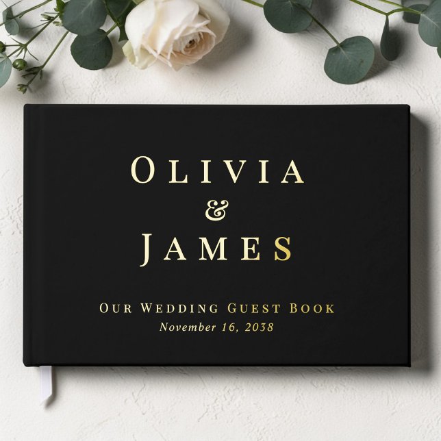 Elegant Black Wedding Guest Book (Elegant Black Wedding Foil Guest Book)