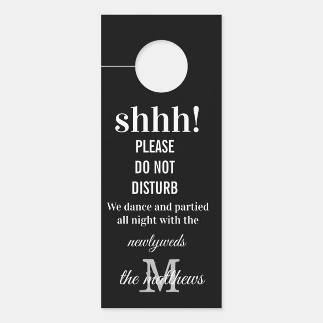 Elegant Black Wedding Hotel Do Not Disturb  Door Hanger (Front)