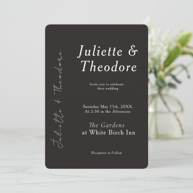 Elegant Black Wedding Invitation (Standing Front)