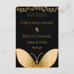 Elegant Black Wedding Invite with Gold Butterfly