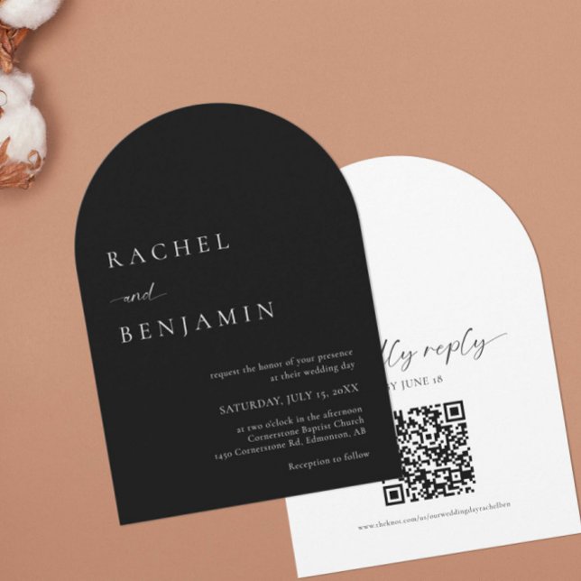 Elegant Black Wedding Minimalist 2 sided QR Code Invitation (Creator Uploaded)