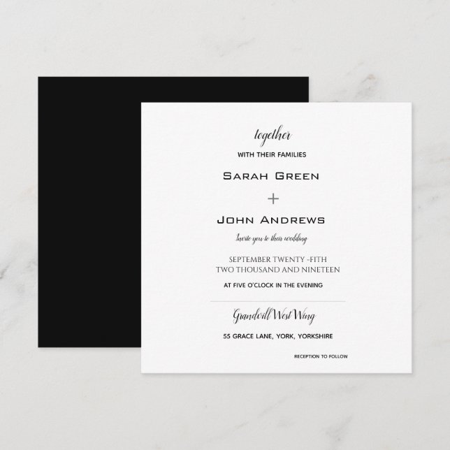 Elegant Black Wedding Monogram Square Invitation (Front/Back)