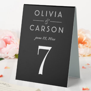 Elegant Black Wedding Monogram Table Number