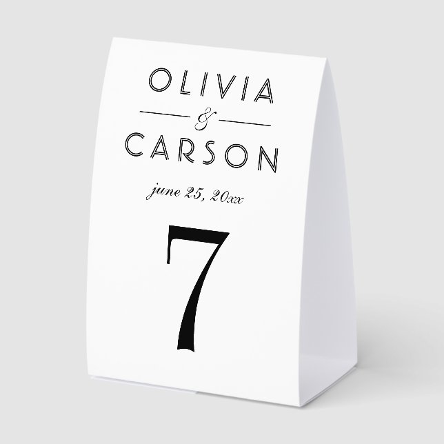Elegant Black Wedding Monogram Table Number (Front)