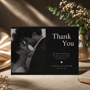 Elegant Black Wedding Photo Thank You Card