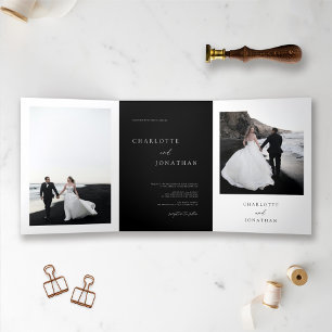 Elegant Black Wedding Photo Tri-Fold Invitation