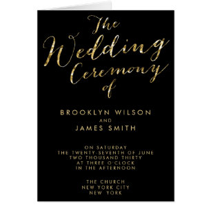 Elegant Black Wedding Programs With Gold Foil