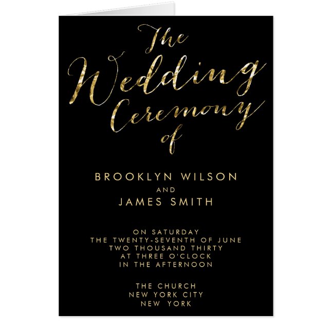 Elegant Black Wedding Programs With Gold Foil (Front)
