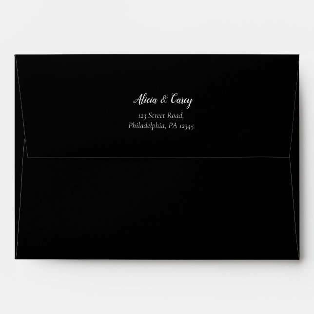 Elegant Black Wedding Return Address 5x7 Envelope (Back (Top Flap))