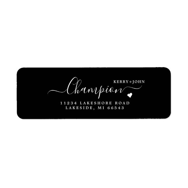 Elegant Black Wedding Return Address Label (Front)