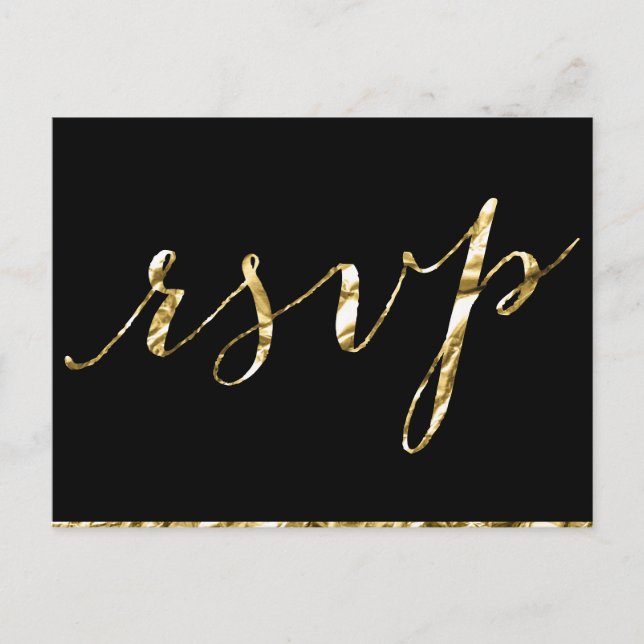 Elegant Black Wedding RSVP Postcards (Front)