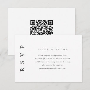 Elegant Black Wedding RSVP with QR Code Card