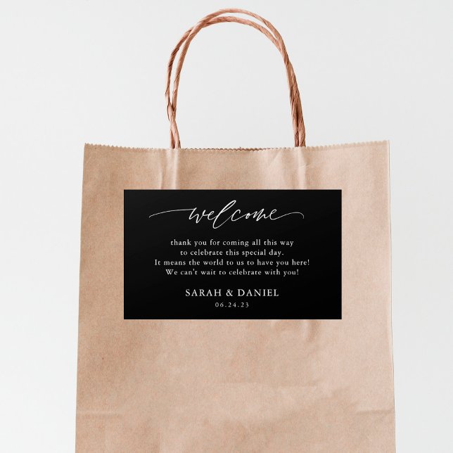 Elegant Black Wedding Welcome Gift Rectangular Sticker (Creator Uploaded)