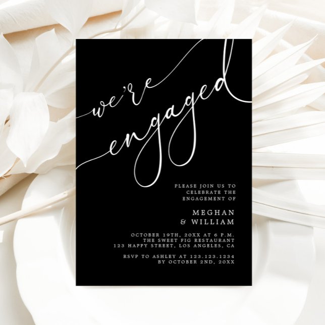 Elegant Black We're Engaged Engagement Party Invitation (Creator Uploaded)