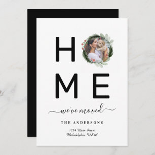 Elegant Black We've Moved Christmas Photo Wreath Announcement