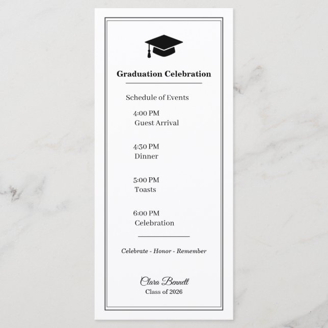Elegant Black & White 2026 Grad Program Card (Front)