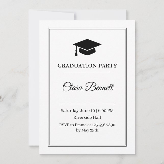 Elegant Black & White 2026 Graduation Invite (Back)