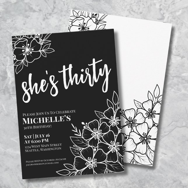 Elegant Black White 30th Birthday Party Invitation (Elegant Eighty Black Gold 80th Birthday Party Invitation)