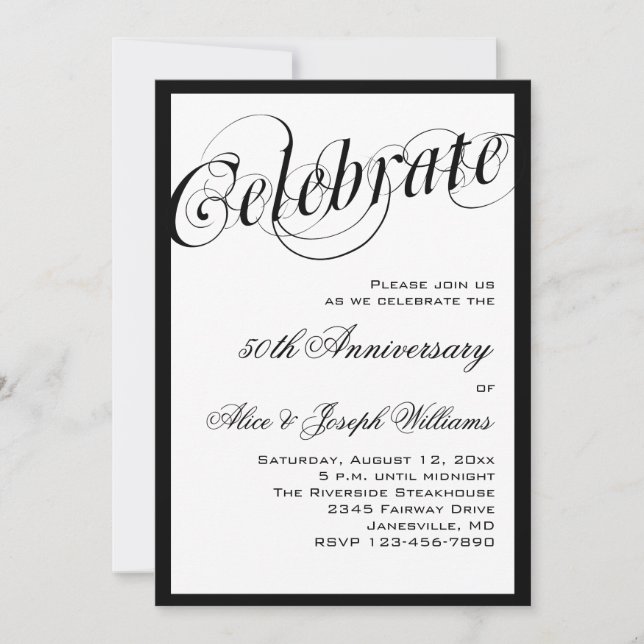 Elegant Black & White 50th Anniversary Invitations (Front)
